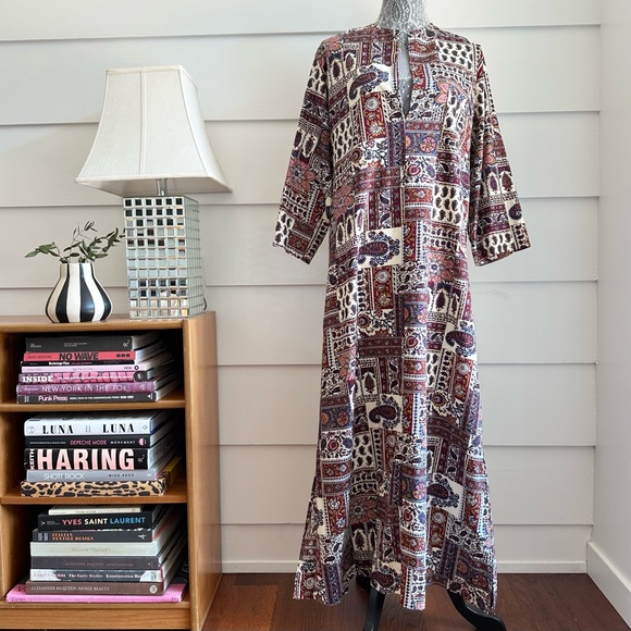 Vintage Patchwork Print Kaftan Style Nightgown Dress Boho Cottage - Picture 1 of 8